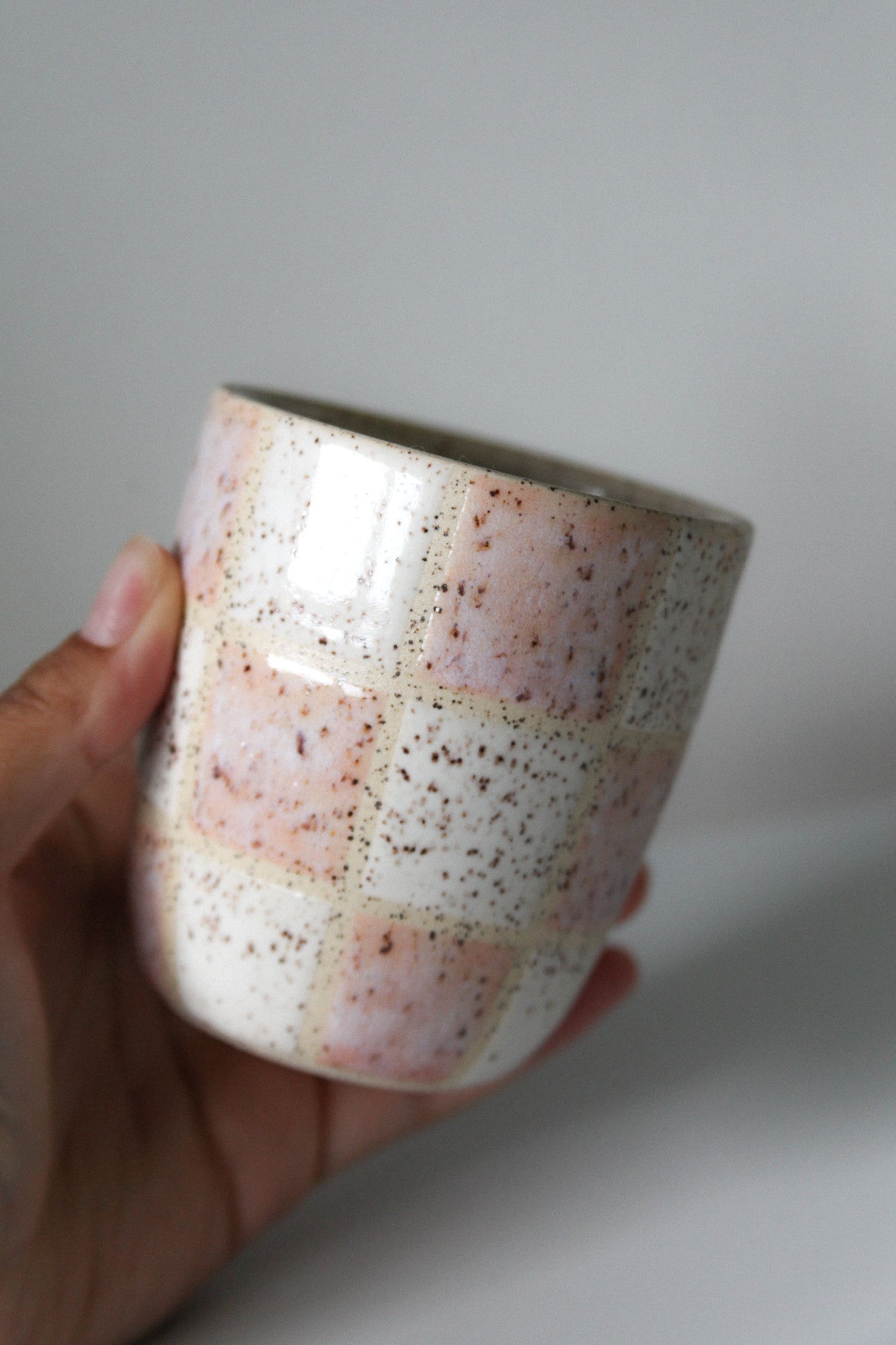 pink checkered cup